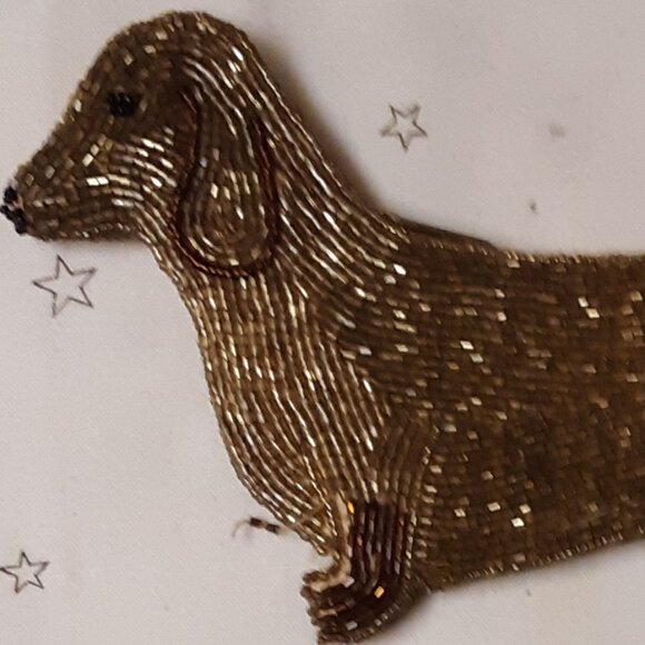 Vintage Gold Light Brown Hand Beaded Dachshund Dog Coin Purse Wallet Rare Unused - Picture 3 of 13